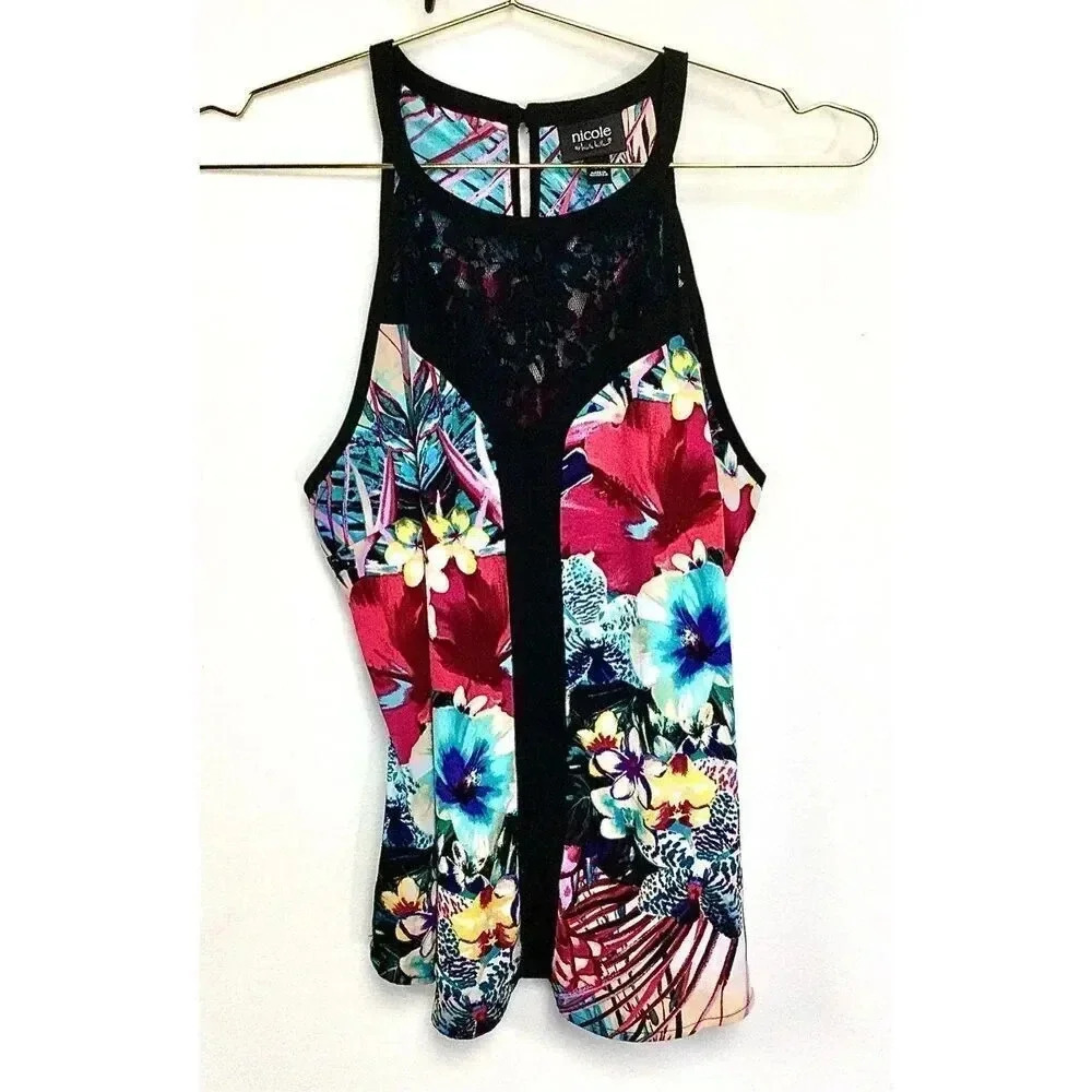 Nicole By Nicole Miller Women's Multicolor Floral Lace Halter Top Medium